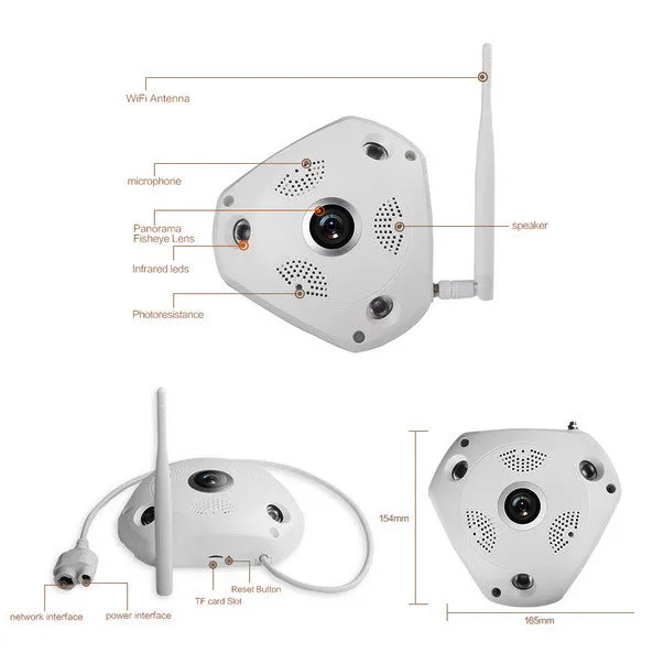 1080P 360°Panoramic CCTV Camera -  1.3MP HD Wireless VR IP Surveillance Wifi Cam