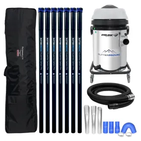 13 Gallon Cyclone 2400W Stainless Steel Domestic Gutter Vacuum with 28 Foot Carbon Clamping Poles, and Bag