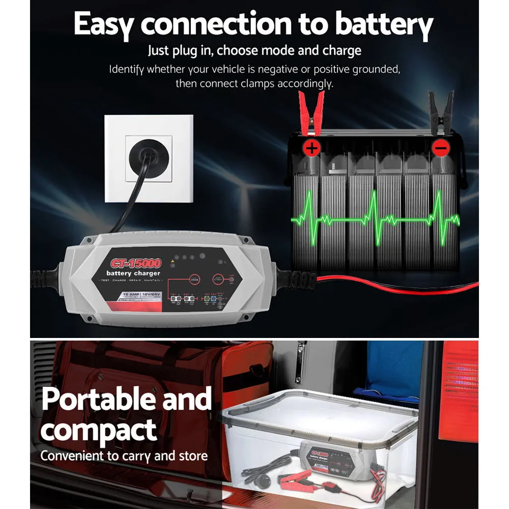 15A Smart Automatic Battery Charger 12V 24V Lithium-Lead X