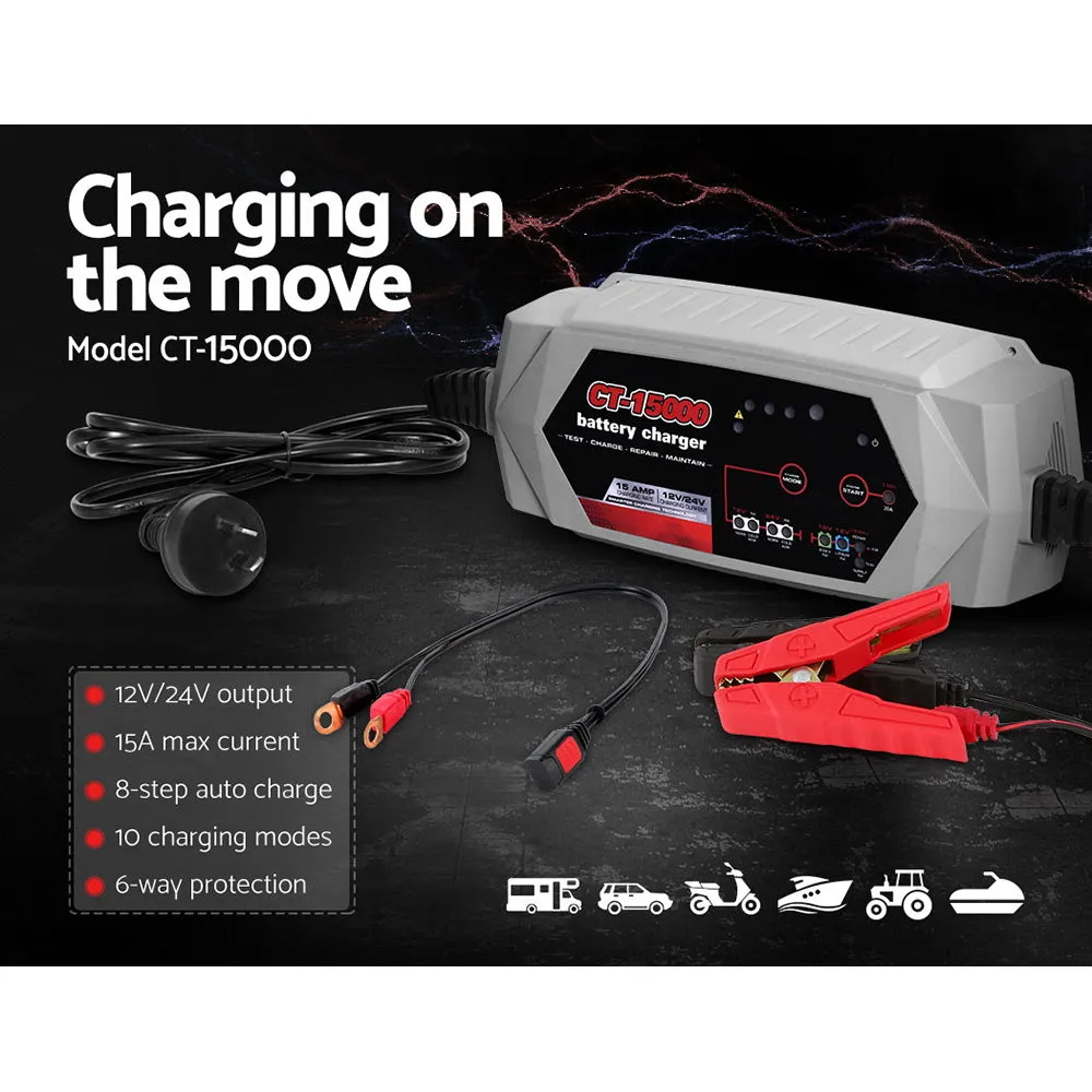 15A Smart Automatic Battery Charger 12V 24V Lithium-Lead X