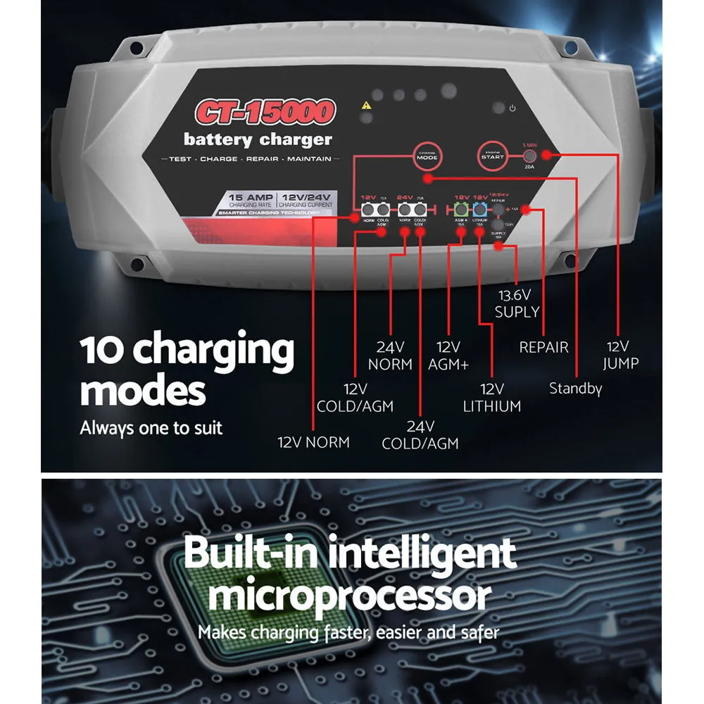 15A Smart Automatic Battery Charger 12V 24V Lithium-Lead X