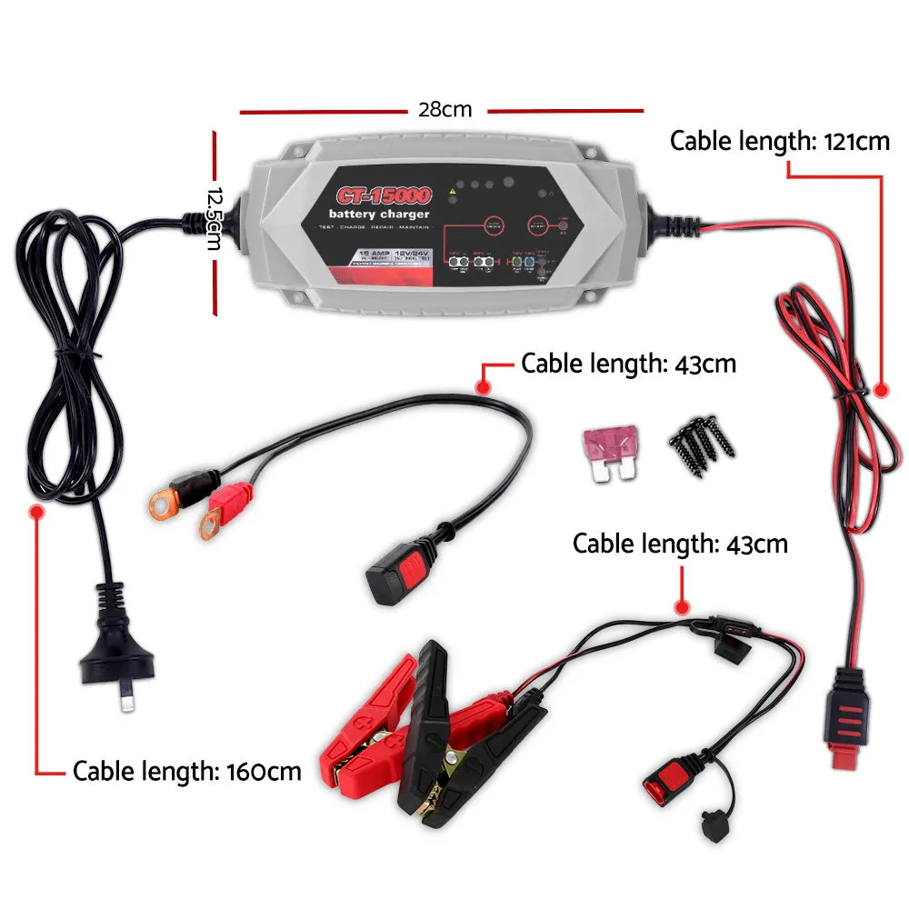 15A Smart Automatic Battery Charger 12V 24V Lithium-Lead X