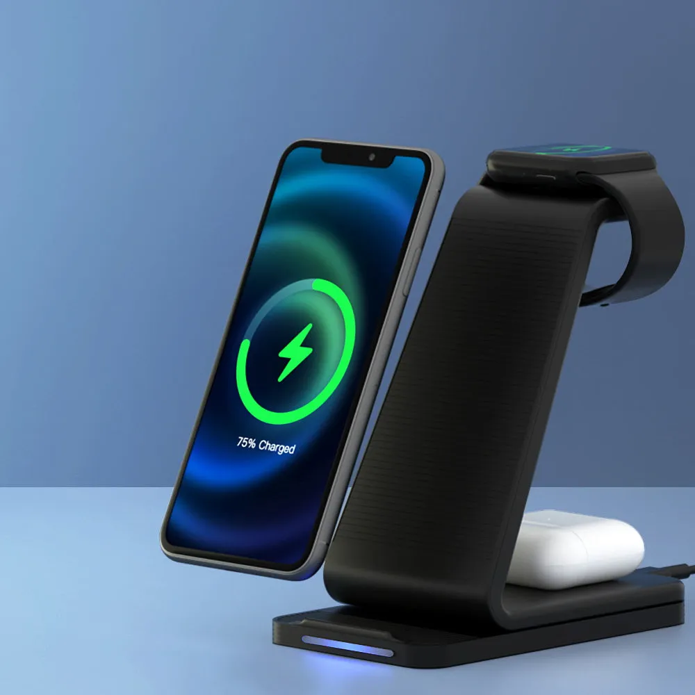 15W 3-in-1 Fast Wireless Charger, Qi Compatible - Devanti