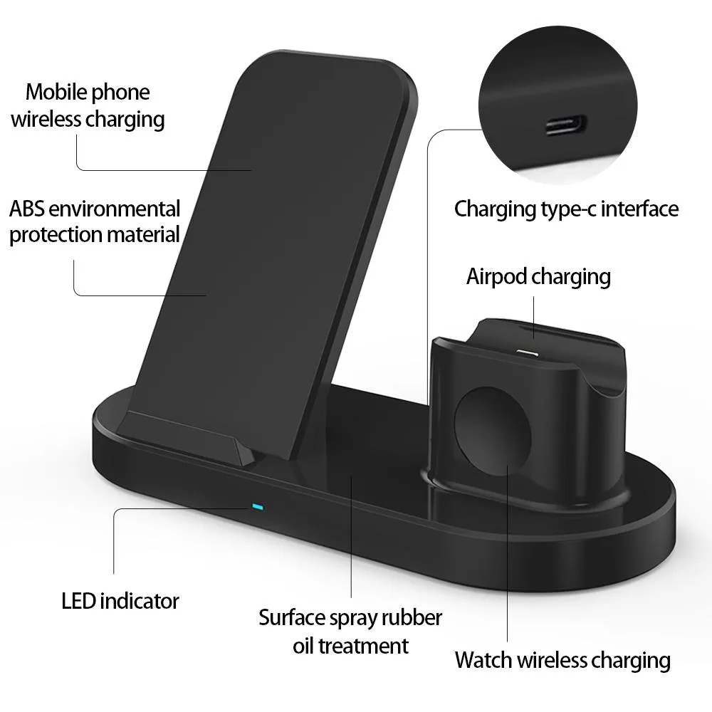 15W 3 In 1 Wireless Charger Stand for iPhone AirPods Pro Apple Watch