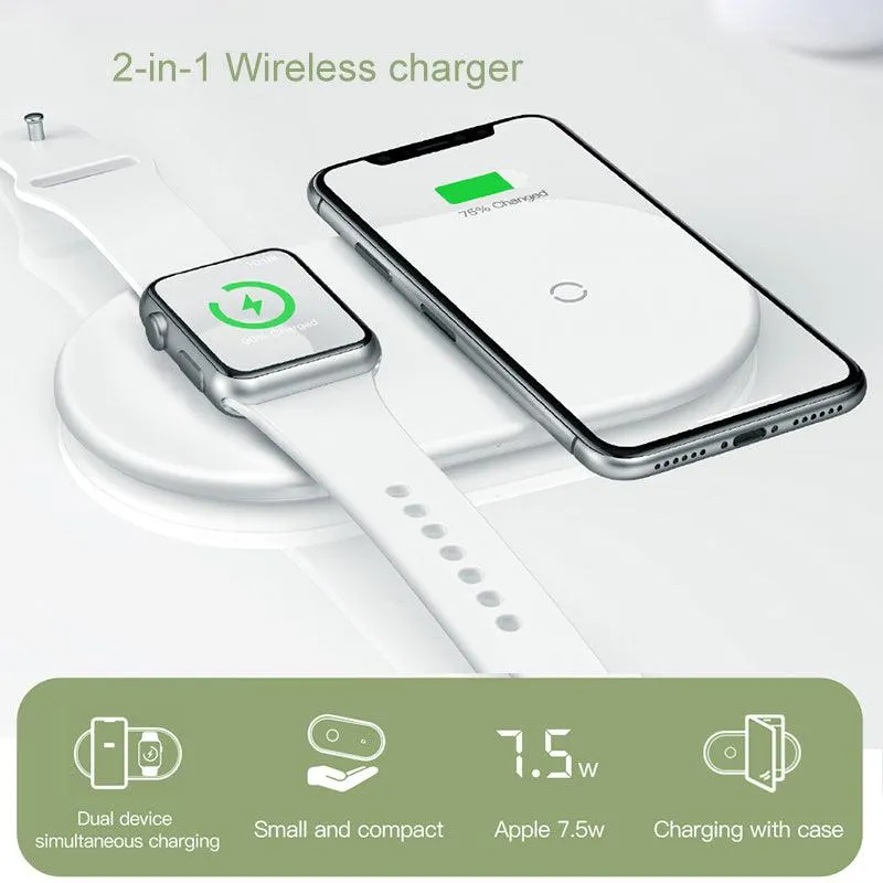 2 in 1 Wireless Charger Pad Desktop Fast Wireless Charging Charger Born for Apple Fans