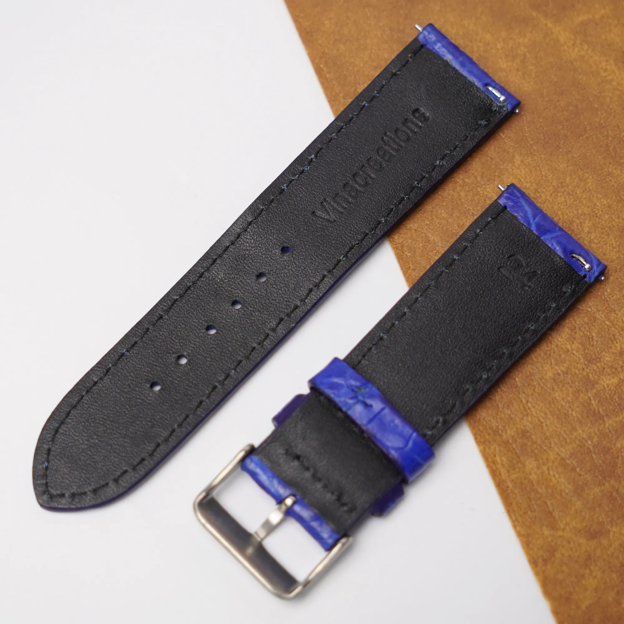 24mm Blue Unique Pattern Alligator Leather Watch Band For Men DH-50O