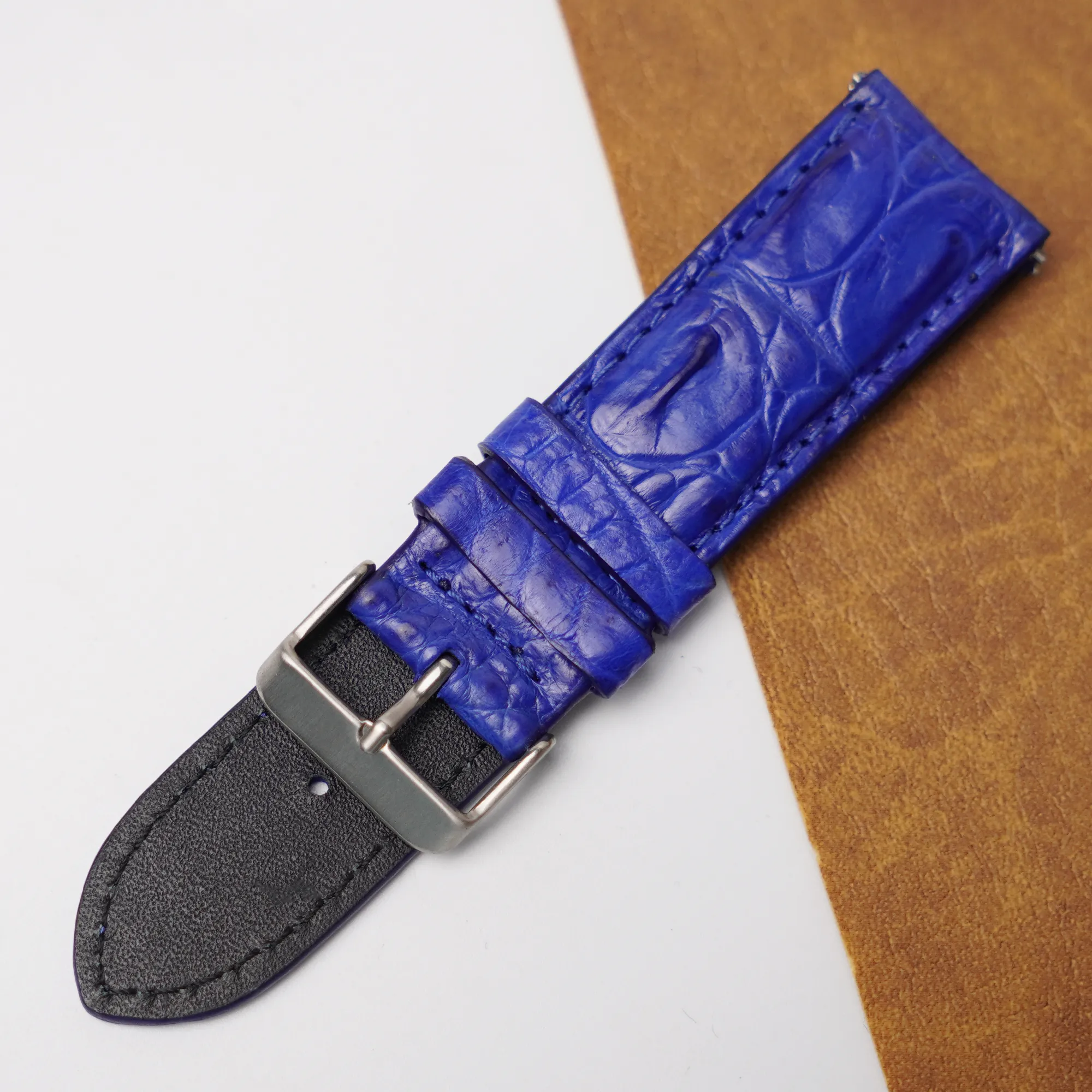 24mm Blue Unique Pattern Alligator Leather Watch Band For Men DH-50O