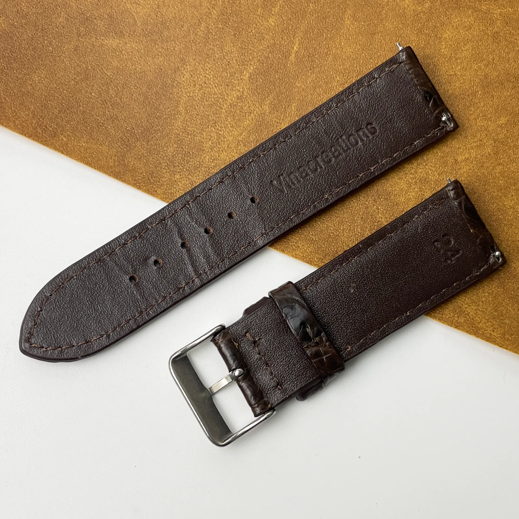 24mm Dark Brown Unique Texture Alligator Leather Watch Band For Men