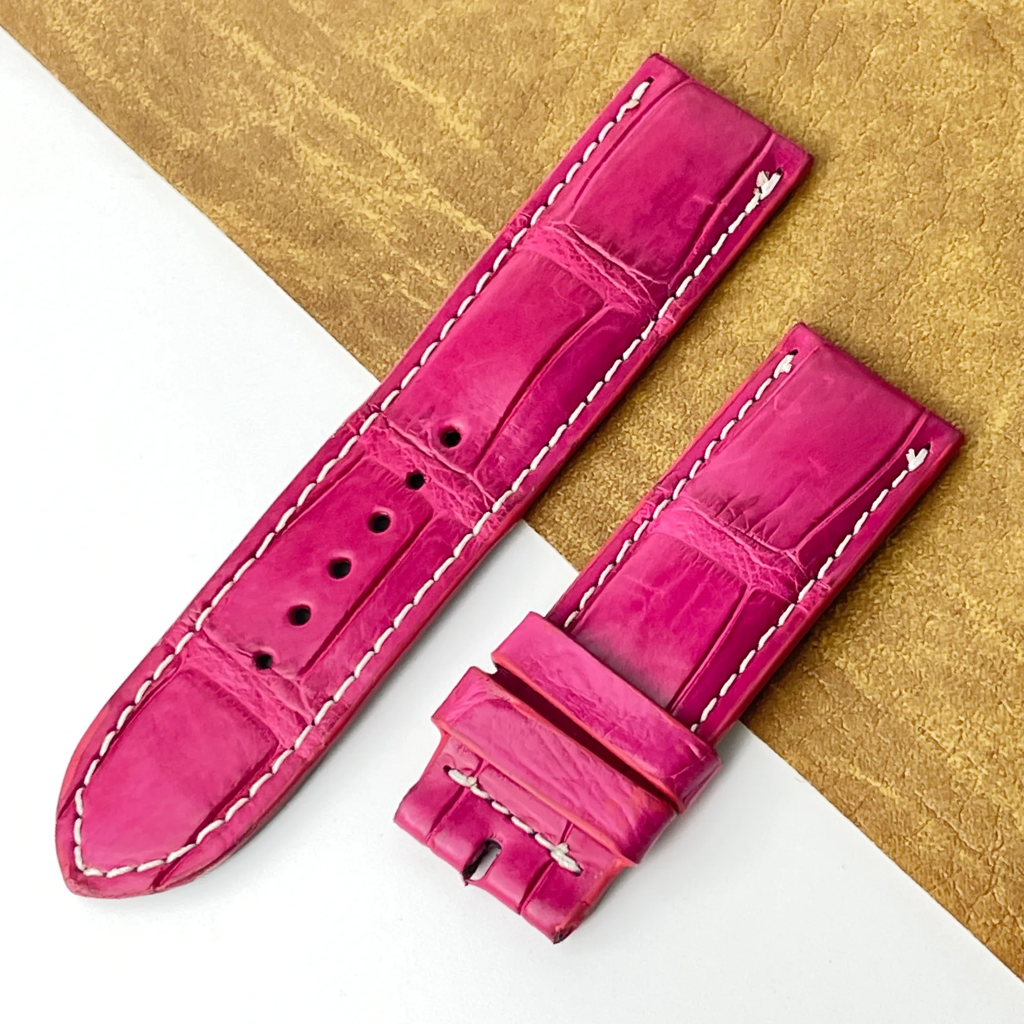 24mm Pink Unique Texture Alligator Watch Band For Men DH-226U