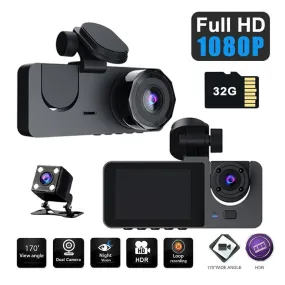 3 Channel Car DVR HD 1080P Vehicle Dash Cam Three Way Camera DVRs Recorder with 32 GB Card