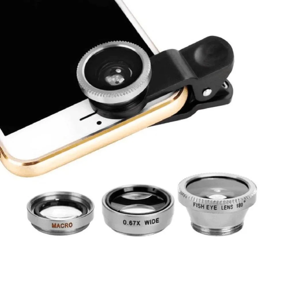 3-in-1 Wide Angle Macro Fisheye Lens Camera Kits Mobile Phone Fish Eye Lenses with Clip 0.67x for iPhone Samsung All Cell Phones