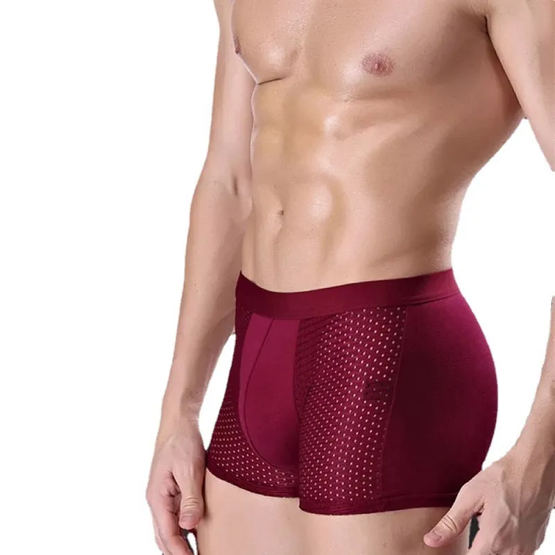 3 Pack Men's Boxer Briefs Ice Silk Mesh Breathable Underwear