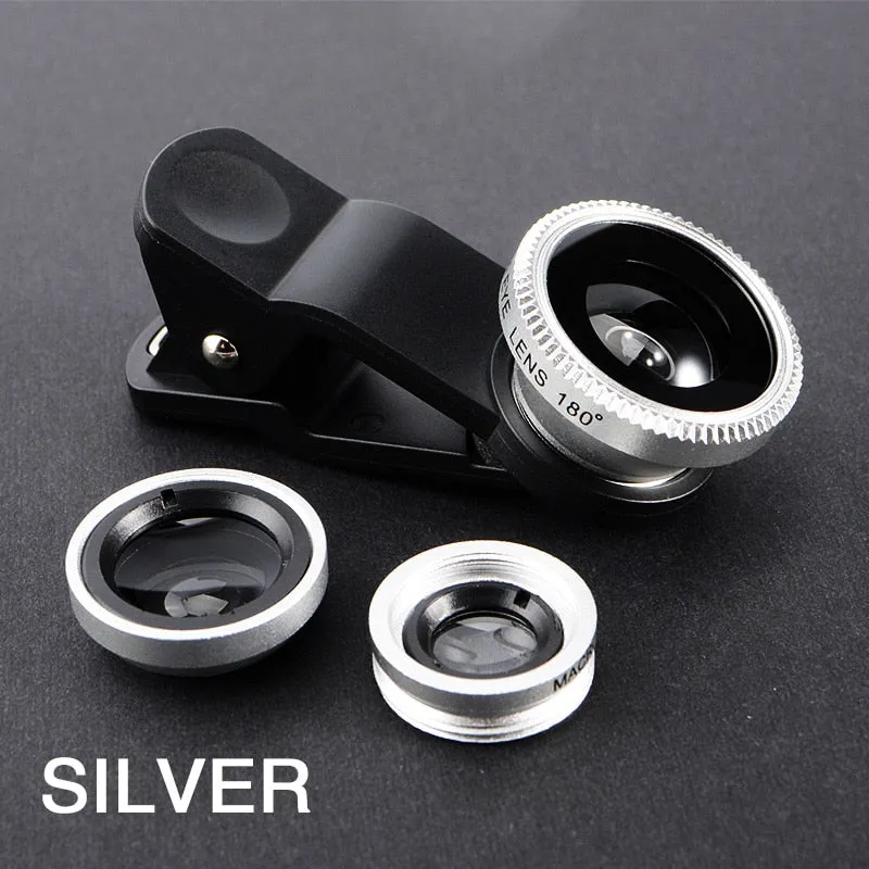 3in1 Fisheye Wide Angle Micro Camera Lens for iPhone Xiaomi Redmi 3IN1 Zoom Fish Eye Len on Smartphone Lenses with Phone Clip