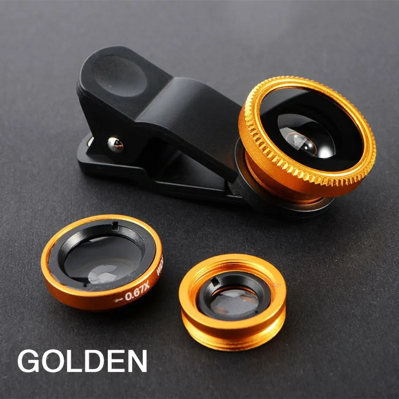 3in1 Fisheye Wide Angle Micro Camera Lens for iPhone Xiaomi Redmi 3IN1 Zoom Fish Eye Len on Smartphone Lenses with Phone Clip