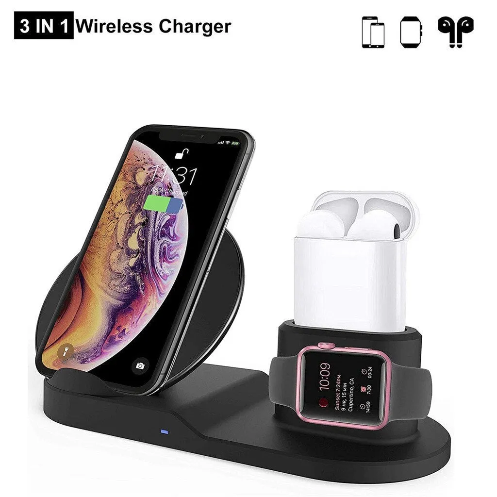 3in1 Wireless Charger Stand Qi 15W Fast Charging