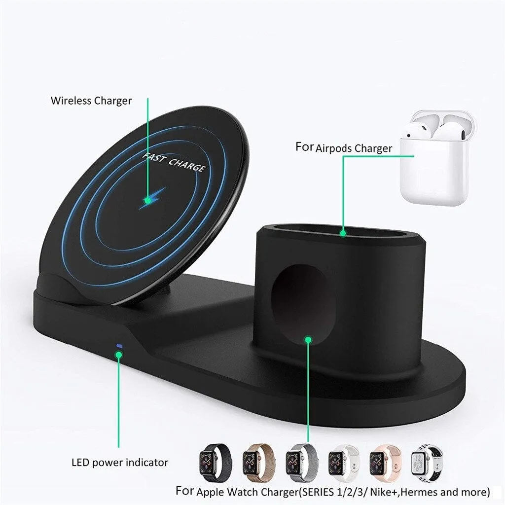 3in1 Wireless Charger Stand Qi 15W Fast Charging