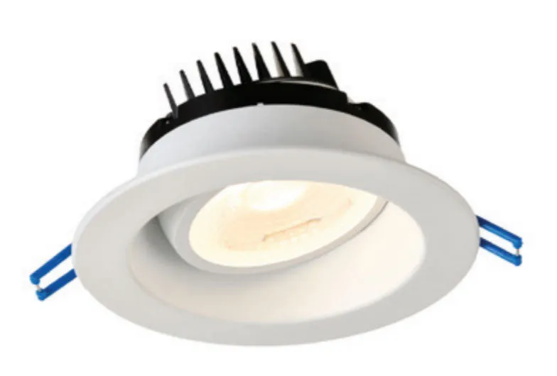 4 Inch Round Regressed Gimbal LED Downlight - High Output -15 Watt - 5000 Kelvin - White Trim - 38 Degree Wide Beam- 20 Degree Tilt - 360 Degree Rotation - 1400 Lumen - Type IC Air-Tight Wet ES CRI 90 