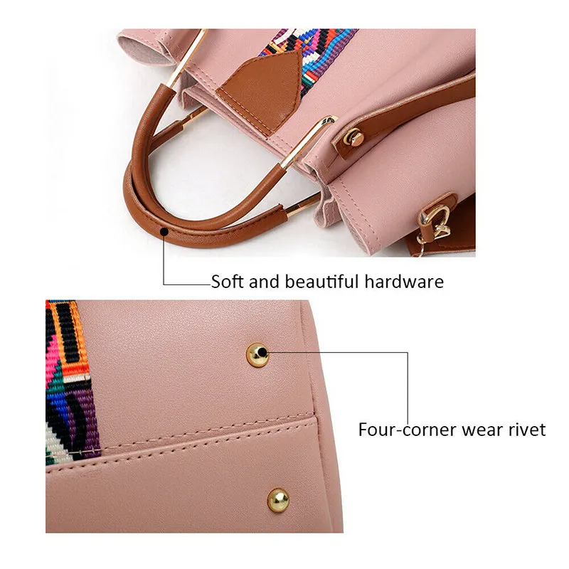 4PCS Set Elegant Women Leather Handbag Shoulder Messenger Tote Bag