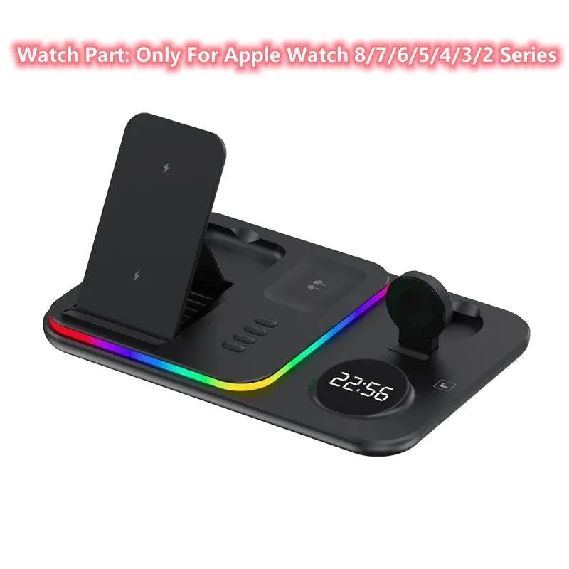 5-in-1 Fast Charging Wireless Dock with RGB LED for Apple Watch, AirPods, iPhone, Galaxy Watch, and Samsung Devices