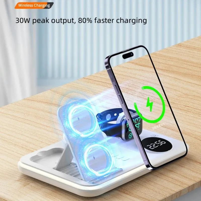 5-in-1 Fast Charging Wireless Dock with RGB LED for Apple Watch, AirPods, iPhone, Galaxy Watch, and Samsung Devices