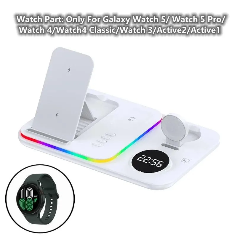 5-in-1 Fast Charging Wireless Dock with RGB LED for Apple Watch, AirPods, iPhone, Galaxy Watch, and Samsung Devices