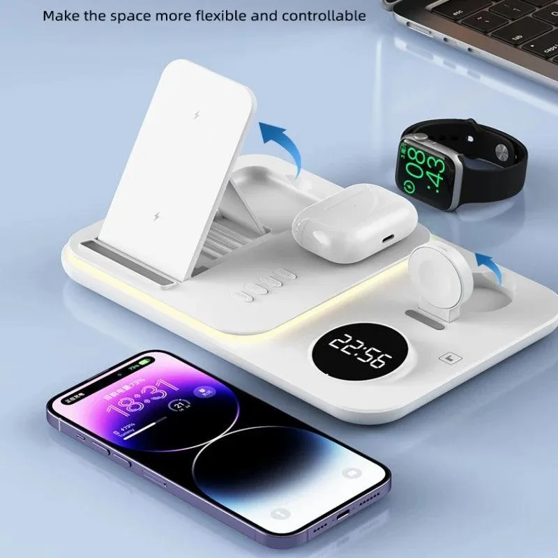 5-in-1 Fast Charging Wireless Dock with RGB LED for Apple Watch, AirPods, iPhone, Galaxy Watch, and Samsung Devices