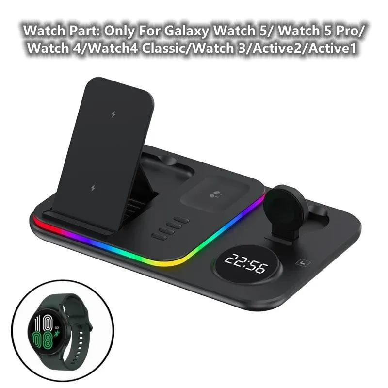 5-in-1 Fast Charging Wireless Dock with RGB LED for Apple Watch, AirPods, iPhone, Galaxy Watch, and Samsung Devices