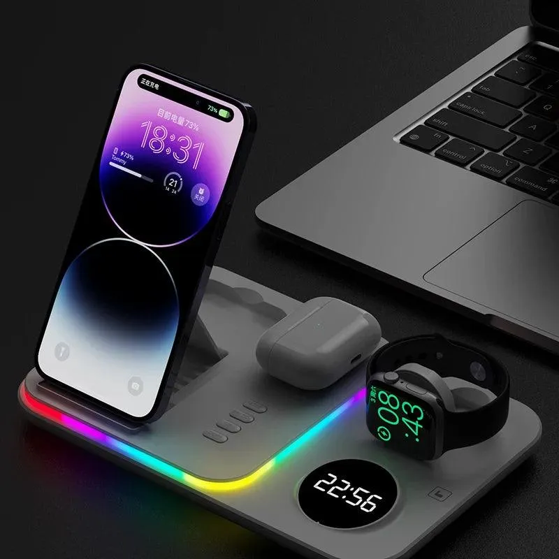 5-in-1 Fast Charging Wireless Dock with RGB LED for Apple Watch, AirPods, iPhone, Galaxy Watch, and Samsung Devices