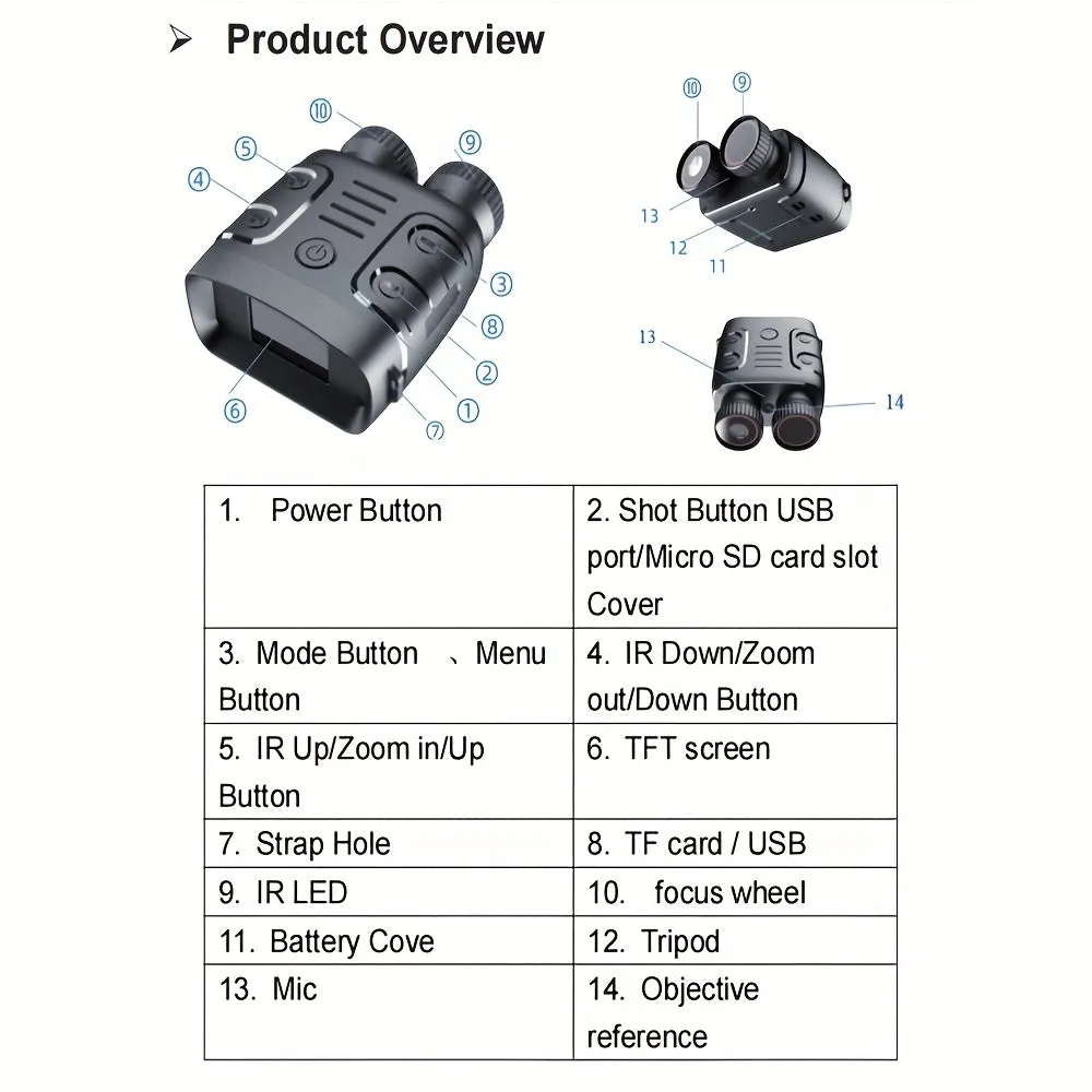 5X Infrared Day/Night 1080P Binocular Photo Video Digital Zoom Battery Powered (included 2000mAh)