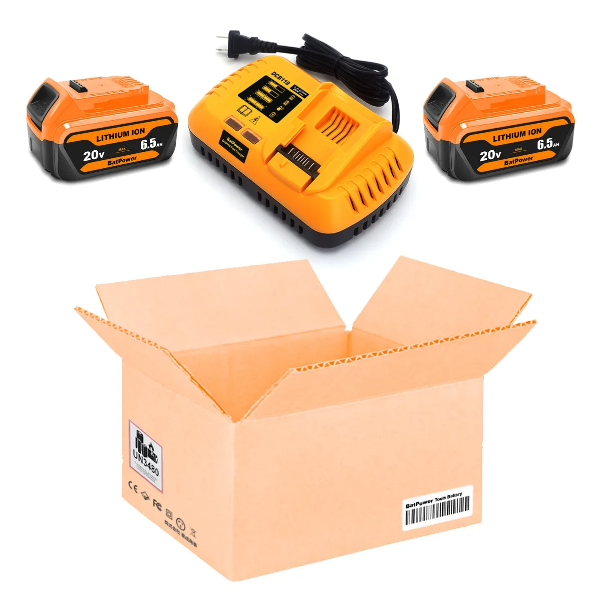 6.5Ah 20V Max Batteries with Charger Kit Replacement for Dewalt 20V Battery with Charger Combo DCB118 6Ah 5Ah 4Ah DCB206 DCB204 DCB205-2 Compatible with Dewalt 20v Battery and Charger