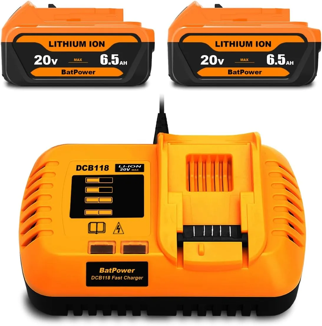 6.5Ah 20V Max Batteries with Charger Kit Replacement for Dewalt 20V Battery with Charger Combo DCB118 6Ah 5Ah 4Ah DCB206 DCB204 DCB205-2 Compatible with Dewalt 20v Battery and Charger