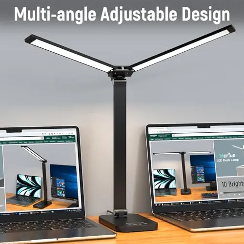 Adjustable Foldable Desk Lamp for Home Office - Double Swing Arm Bright LED Desk Light, Eye-Caring Architect Task Lamp, Touch Control Desktop Lamp Dimmable Table Desk Light for Work/Study/Craft