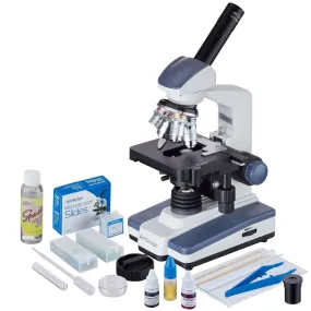 AmScope ME620 Series Monocular Compound Microscope 40X-2000X Magnification with LED, Slide Making Kit and 5MP Digital Eyepiece