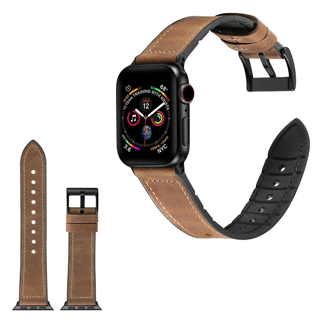 Apple Watch Series 4 44mm durable leather watch band - Crazy Horse Brown