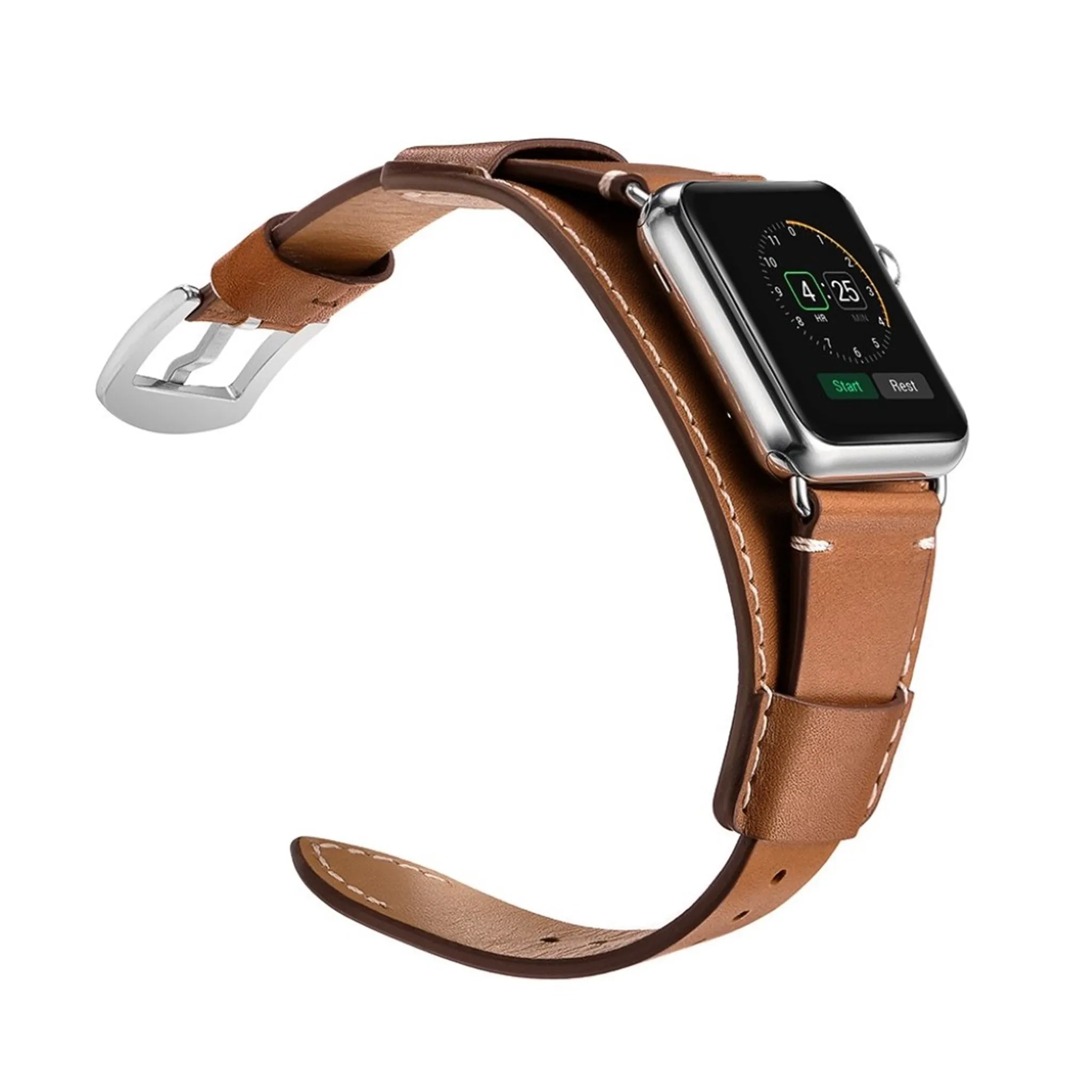 Apple Watch Series 5 44mm cool themed genuine leather watch band - Light Brown