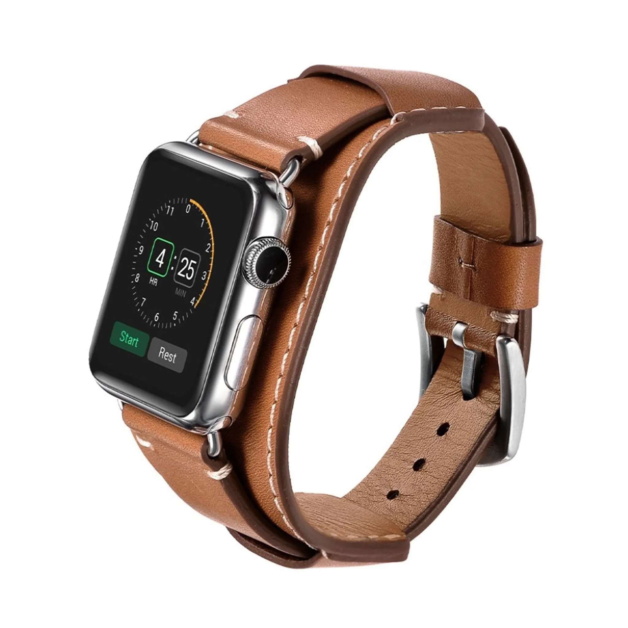 Apple Watch Series 5 44mm cool themed genuine leather watch band - Light Brown