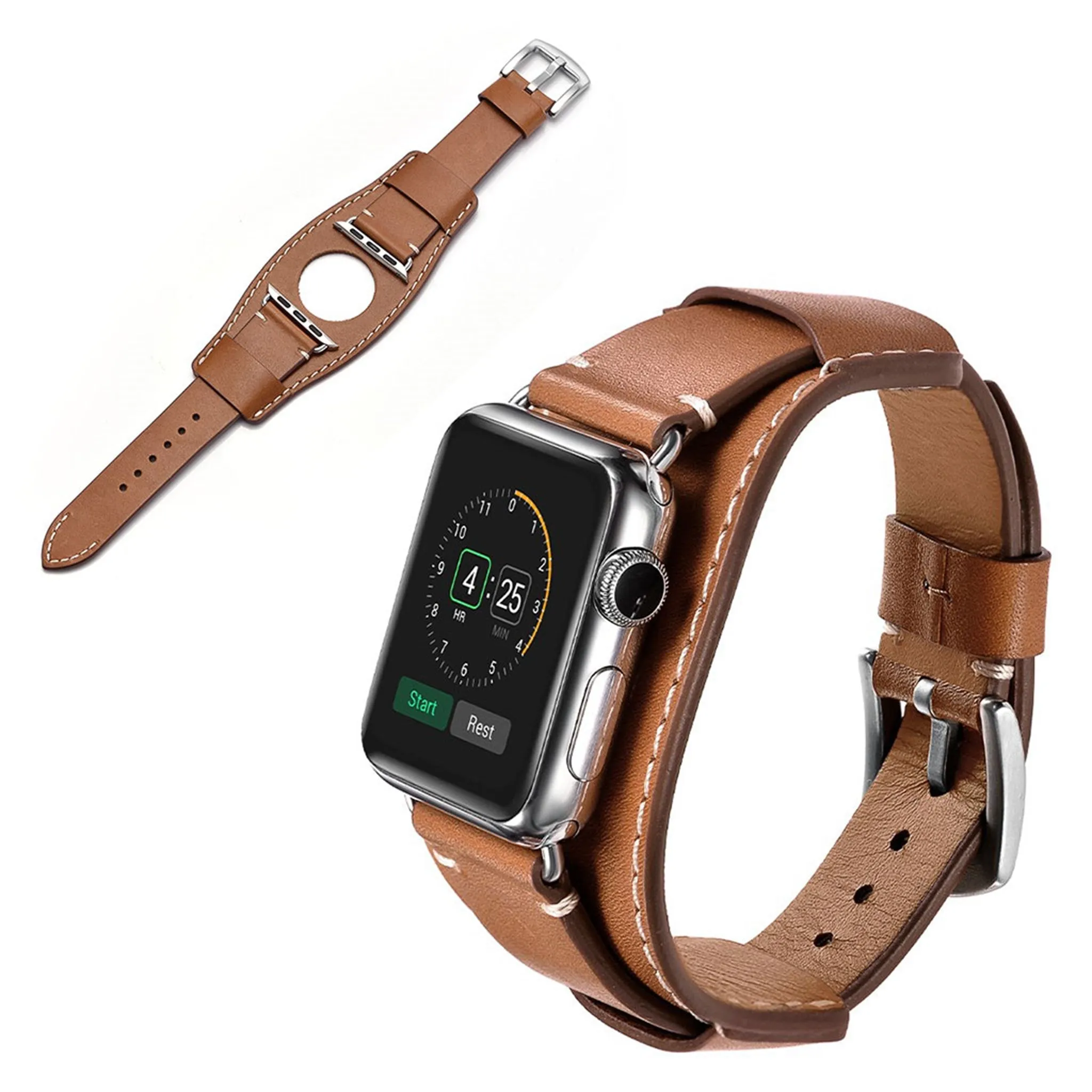 Apple Watch Series 5 44mm cool themed genuine leather watch band - Light Brown