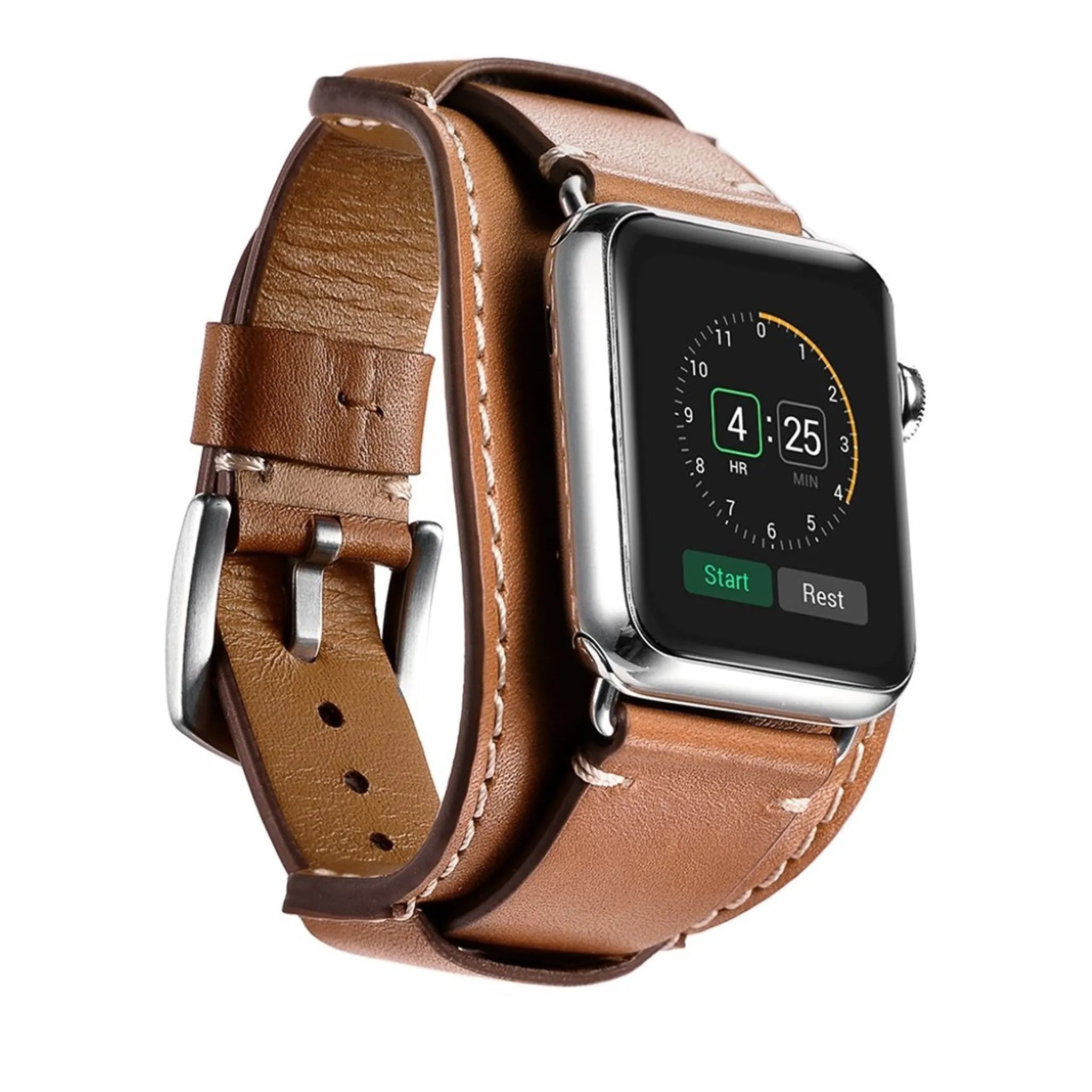 Apple Watch Series 5 44mm cool themed genuine leather watch band - Light Brown