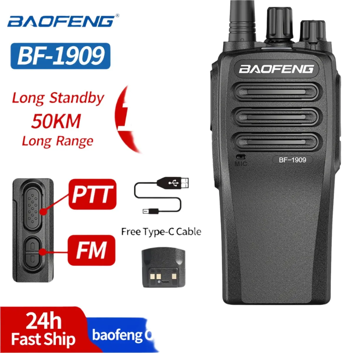 Baofeng BF-1909 Walkie Talkie Long Range Powerful UHF 400-470mhz CB Radio Two Way Radio hunting BF-888S BF-1904  Upgrade