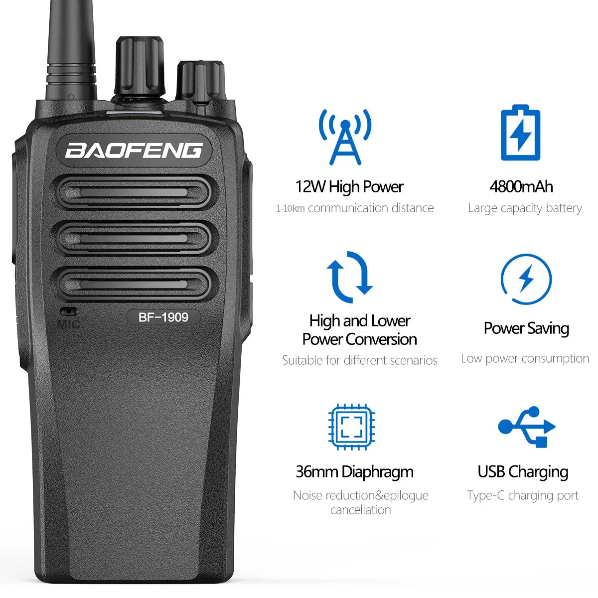 Baofeng BF-1909 Walkie Talkie Long Range Powerful UHF 400-470mhz CB Radio Two Way Radio hunting BF-888S BF-1904  Upgrade