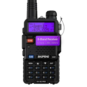 Baofeng UV-5G Pro GMRS Radio | NOAA/UHF/VHF/Airband Receiver | 5W | 128 Channels | GMRS Repeater Capable