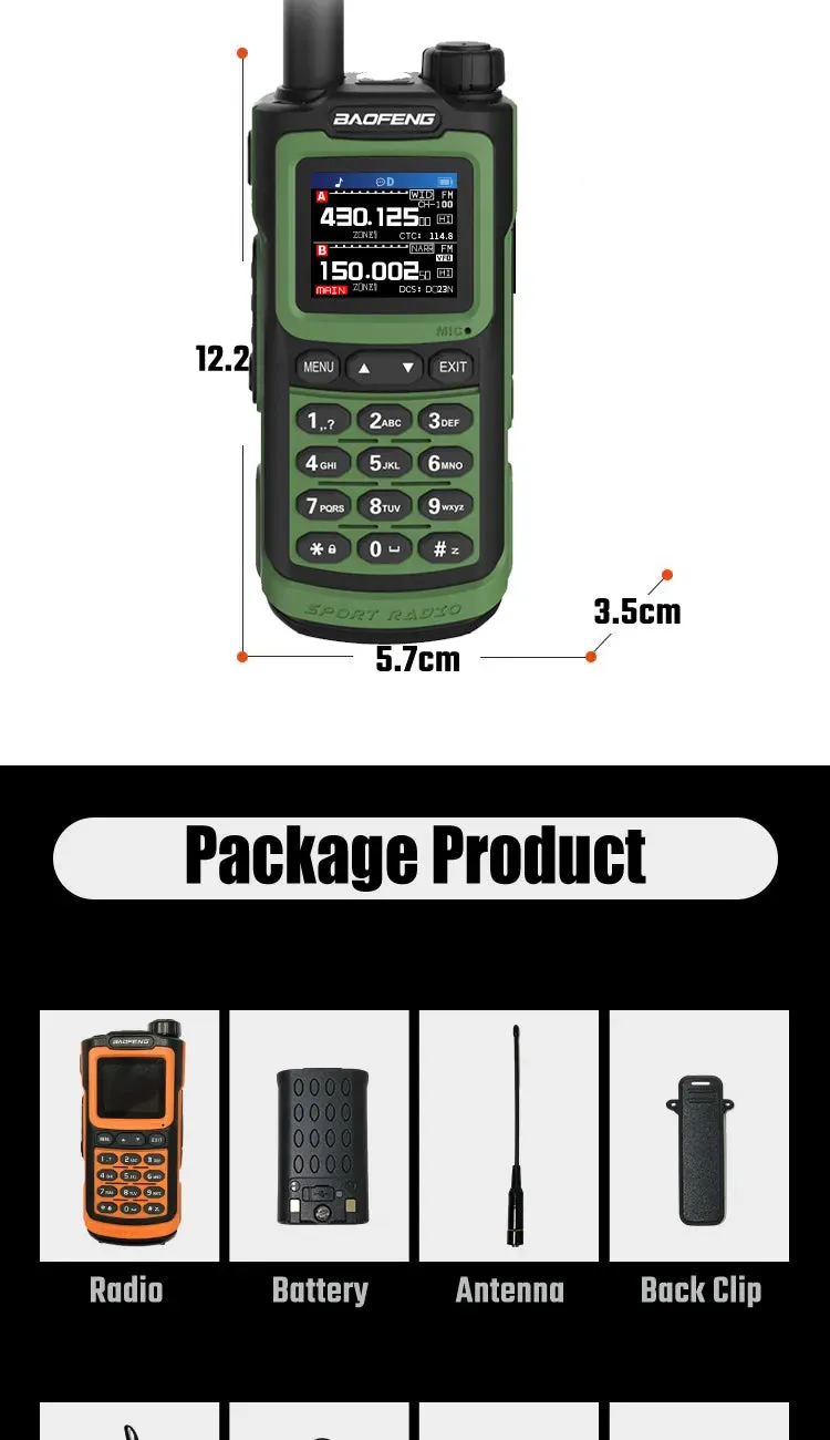 Baofeng UV G30 Pro Portable Walkie Talkie 10W Long Range FM Radio Stopwatch 1000 Channels USB-C Charger Hunting Ham 2-Way Radios