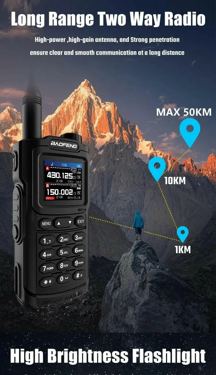 Baofeng UV G30 Pro Portable Walkie Talkie 10W Long Range FM Radio Stopwatch 1000 Channels USB-C Charger Hunting Ham 2-Way Radios