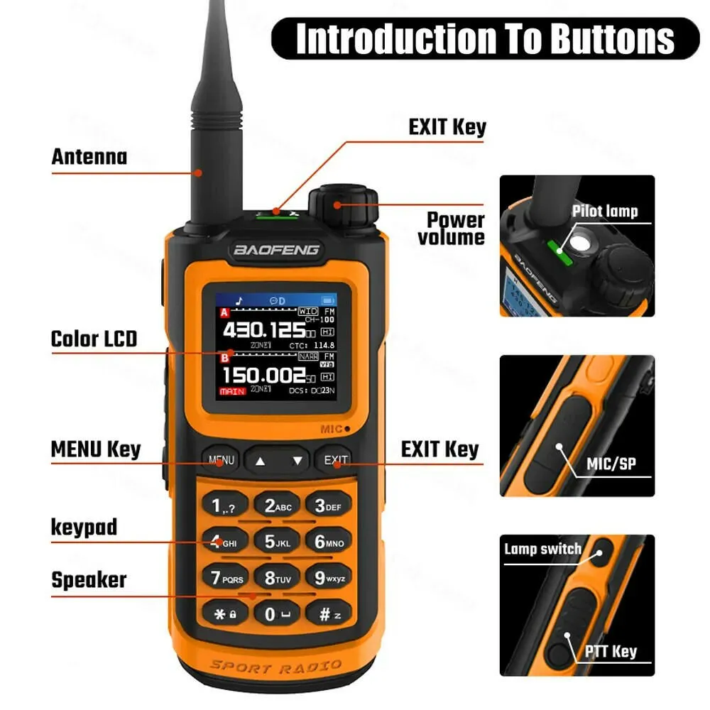 Baofeng UV G30 Pro Portable Walkie Talkie 10W Long Range FM Radio Stopwatch 1000 Channels USB-C Charger Hunting Ham 2-Way Radios