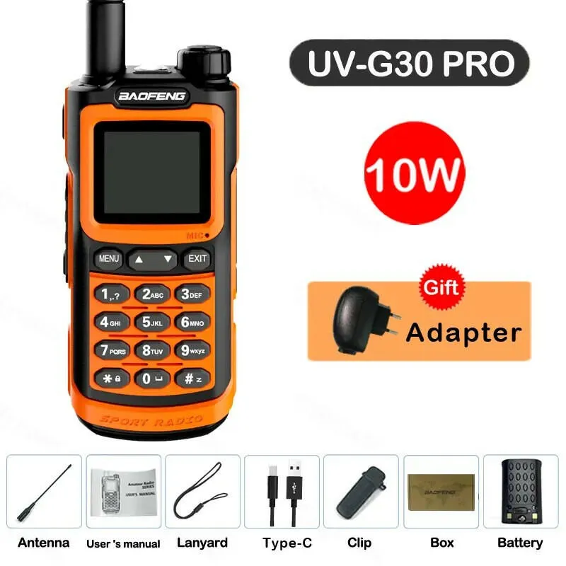 Baofeng UV G30 Pro Portable Walkie Talkie 10W Long Range FM Radio Stopwatch 1000 Channels USB-C Charger Hunting Ham 2-Way Radios