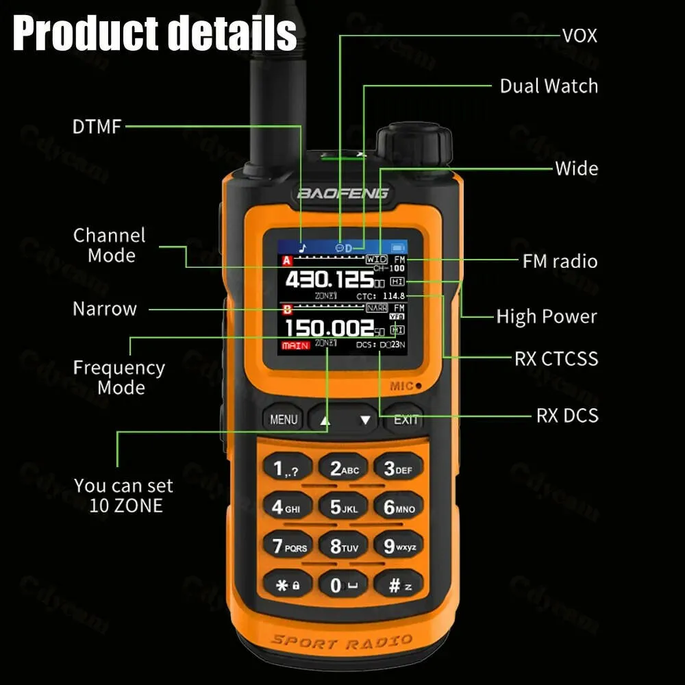 Baofeng UV G30 Pro Portable Walkie Talkie 10W Long Range FM Radio Stopwatch 1000 Channels USB-C Charger Hunting Ham 2-Way Radios