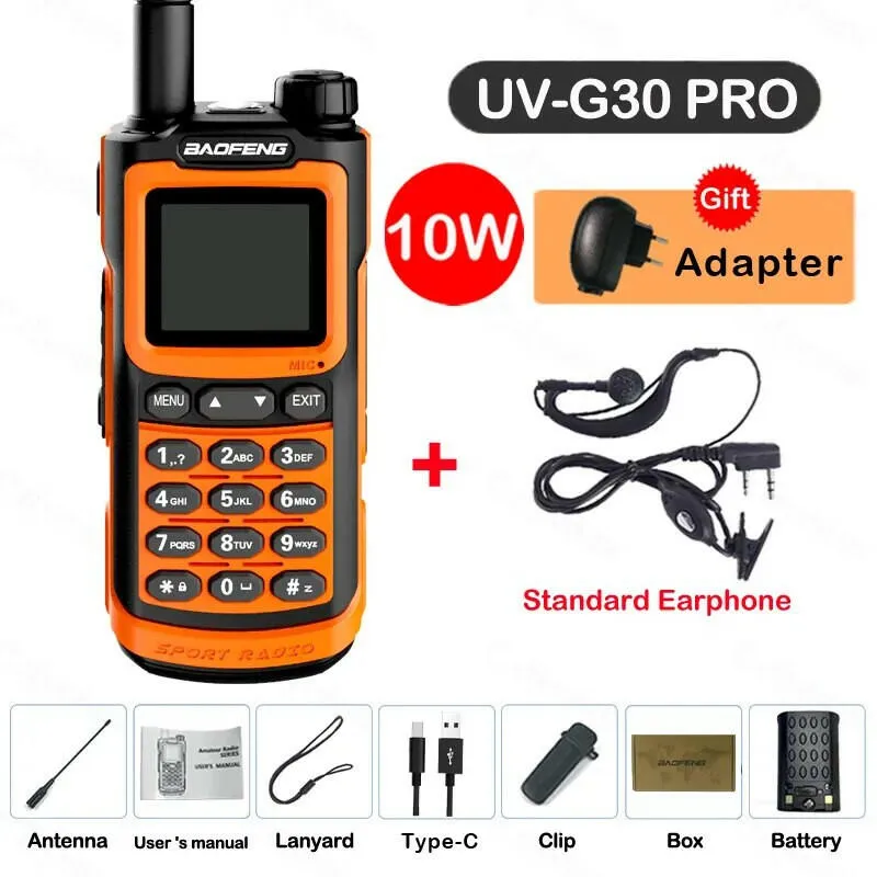 Baofeng UV G30 Pro Portable Walkie Talkie 10W Long Range FM Radio Stopwatch 1000 Channels USB-C Charger Hunting Ham 2-Way Radios