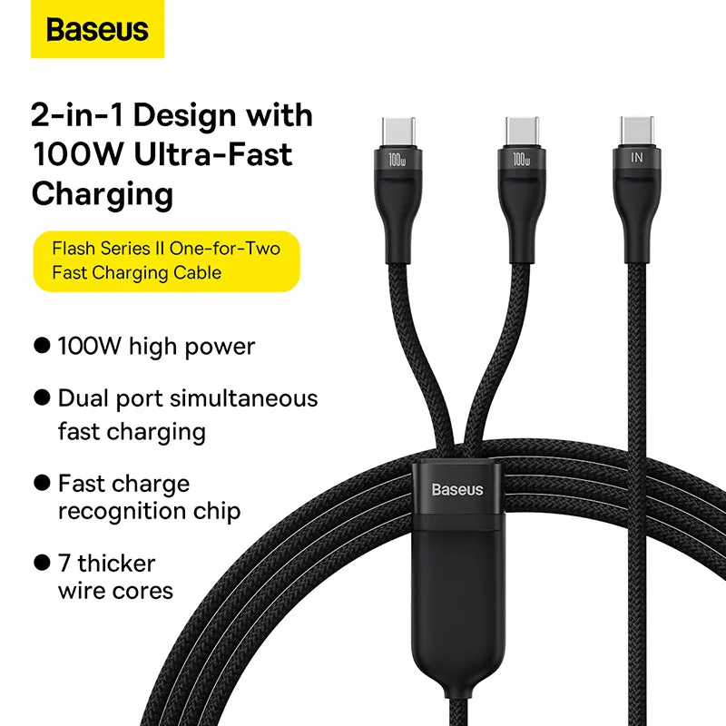 Baseus Flash Series Ⅱ One-for-Two Fast Charging Cable Type-C to C C 100W 1.5m Black-CASS060001