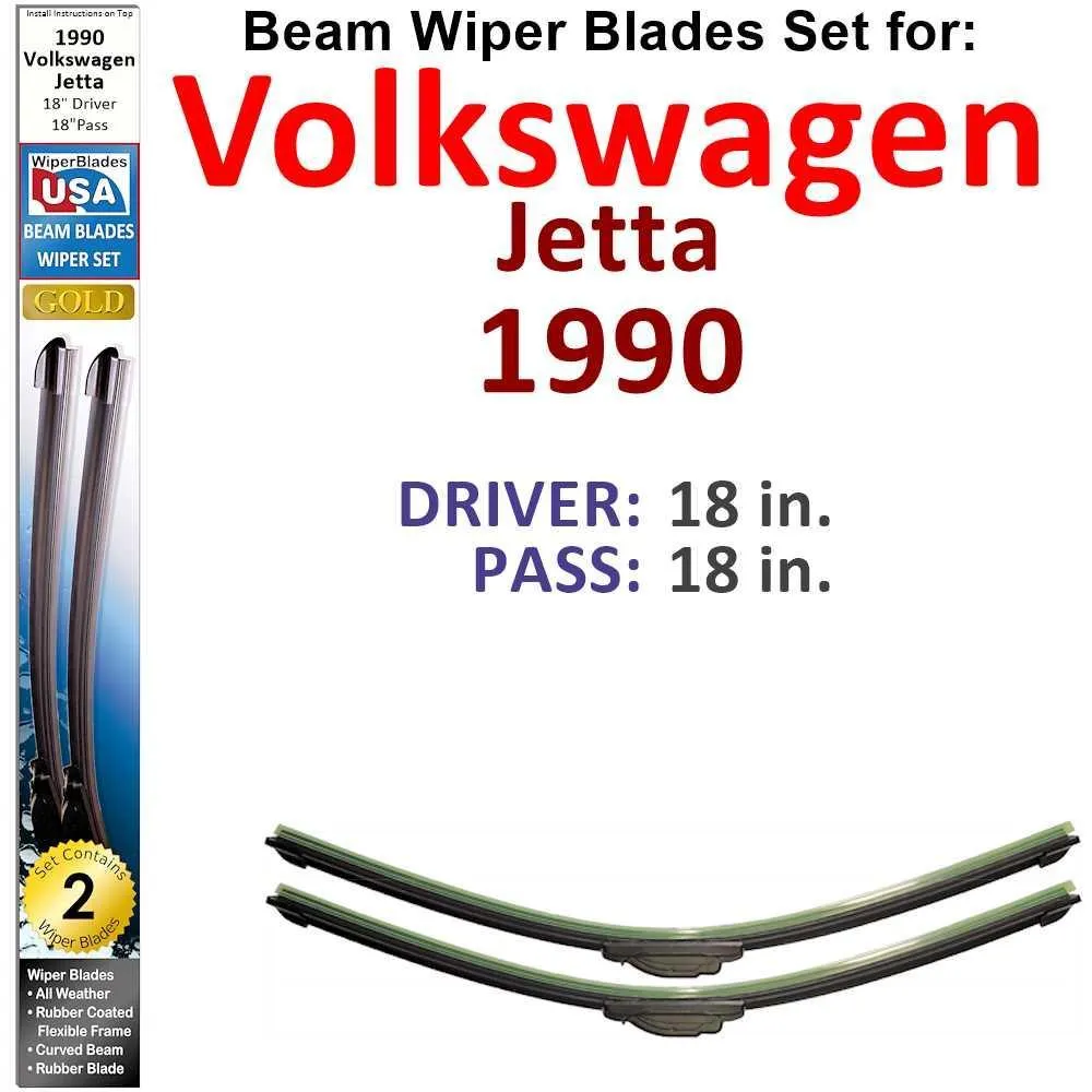 Beam Wiper Blades for 1990 Volkswagen Jetta GLI 16-Valve (Set of 2)