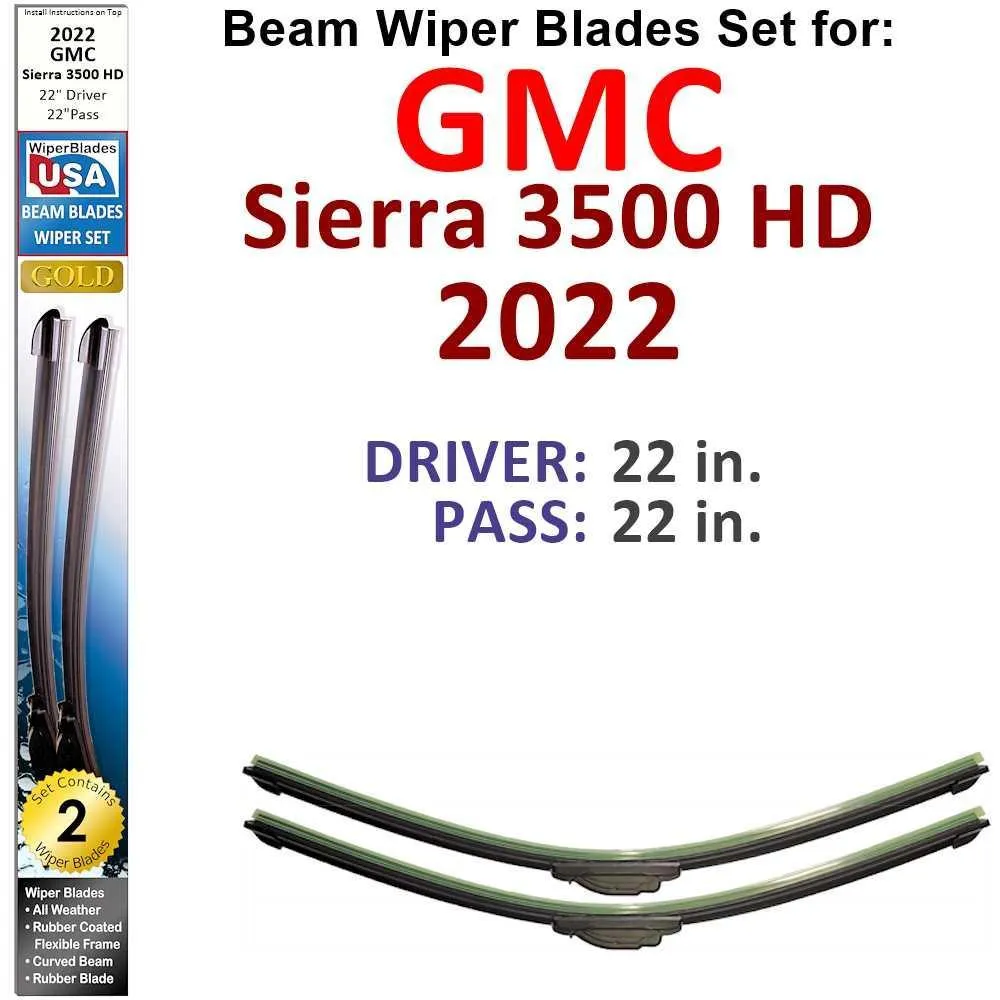 Beam Wiper Blades for 2022 GMC Sierra 3500 HD (Set of 2)